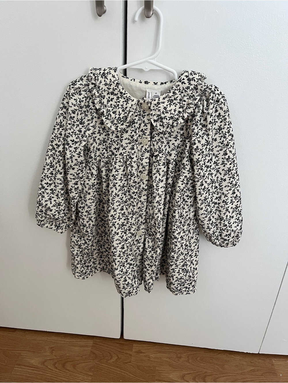 Girls' Floral Collared Dress - Black on Cream